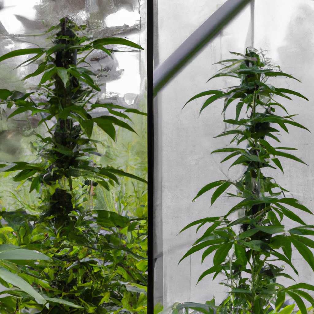 , splited image diffrantcannabis, outdoor, garden, growing, indoor